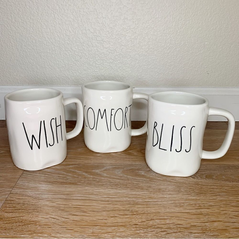 Rae Dunn Comfort, Wish & Bliss White Mug BUNDLE